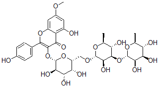 CAS 登录号：39723-40-5， 鼠李柠檬素 3-O-beta-D-鼠李三糖苷