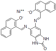CAS 登录号：42844-93-9， 1-[[6-[(2-氧代-1-萘基)亚甲基氨基]-2-氧代-1,3-二氢苯并咪唑-5-基]亚氨基甲基]萘-2-酚镍