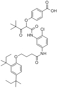 CAS 登录号：53918-53-9， 4-(1-(((5-((4-(2,4-二(叔戊基)苯氧基)-1-氧代丁基)氨基)-2-氯苯基)氨基)羰基)-3,3-二甲基-2-氧代丁氧基)苯甲酸