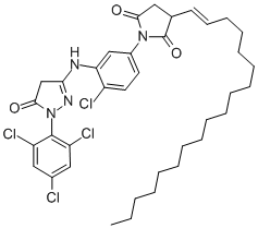 CAS 登录号：55697-65-9， N-[4-氯-3-[4,5-二氢-5-氧代-1-(2,4,6-三氯苯基)-1H-吡唑-3-基氨基]苯基]-2-(1-十八碳烯基)琥珀酰亚胺