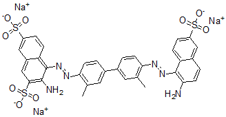 CAS#: 574-65-2, 3-Amino-4-((4'-((2-amino-6-sulfo-1-naphthalenyl)azo)-3,3'-dimethyl(1,1'-biphenyl)-4-yl)azo)-2,7-Naphthalenedisulfonic acid trisodium salt