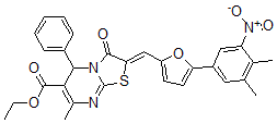 CAS 登录号：5818-99-5， (2Z)-2-[[5-(3,4-二甲基-5-硝基苯基)-2-呋喃基]亚甲基]-7-甲基-3-氧代-5-苯基-5H-噻唑并[3,2-a]嘧啶-6-羧酸乙酯