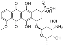 CAS 登录号：58199-96-5， 8-去乙酰基-8-羧基柔红霉素盐酸盐