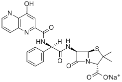 CAS#: 58795-03-2, [2S-[2alpha,5alpha,6beta(S*)]]-6-[[[[(4-Hydroxy-1,5-Naphthyridin-3-Yl)Carbonyl]Amino]Phenylacetyl]Amino]-3,3-Dimethyl-7-Oxo-4-Thia-1-Azabicyclo[3.2.0]Heptane-2-Carboxylic Acid Monosodium Salt