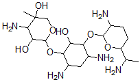 CAS 登录号:60352-78-5, (+)-4-O-(2,6-二氨基-2,3,4,6,7-五脱氧-alpha-D-核-吡喃庚糖基)-6-O-(3-氨基-4-C-甲基-3-脱氧-beta-L-阿拉伯糖-吡喃戊糖基)-2-脱氧-D-链霉胺