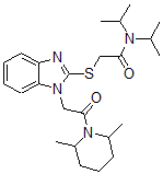 CAS 登录号：606110-43-4， 2-[[1-[2-(2,6-二甲基-哌啶-1-基)-2-氧代乙基]-1H-苯并[d]咪唑-2-基]硫代]-N,N-二(异丙基)-乙酰胺