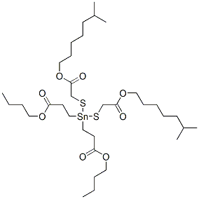 CAS 登录号：63397-60-4， 3,3'-[二[[2-(异辛基氧基)-2-氧代乙基]硫代]锡烷亚基]二丙酸二丁酯