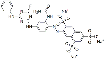 CAS#: 63817-39-0, Trisodium 7-[[2-[(Aminocarbonyl)Amino]-4-[[4-Fluoro-6-[(2-Methylphenyl)Amino]-1,3,5-Triazin-2-Yl]Amino]Phenyl]Azo]Naphthalene-1,3,6-Trisulphonate