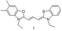 CAS 登录号：63870-31-5， 3-乙基-2-[3-(3-乙基-2-噻唑烷基亚基)-1-丙烯基]-5,6-二甲基-苯并恶唑鎓碘化物