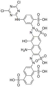 CAS#: 64253-81-2, 2-[[1-Amino-7-[[5-[(4,6-Dichloro-1,3,5-Triazin-2-Yl)Amino]-2-Sulphophenyl]Azo]-8-Hydroxy-3,6-Disulpho-2-Naphthyl]Azo]Naphthalene-1,5-Disulphonic Acid