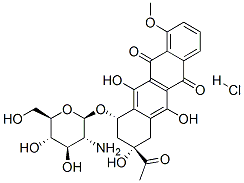 CAS 登录号：64397-29-1， (8S-顺式)-8-乙酰基-10-((2-氨基-2-脱氧-beta-D-吡喃葡萄糖基)氧基)-7,8,9,10-四氢-6,8,11-三羟基 -1-甲氧基-5,12-萘并萘二酮盐酸盐