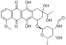 CAS 登录号:64479-55-6, 7,8,9,10-四氢-6,8,11-三羟基-8-(1-羟基乙基)-1-甲氧基-10-((2,3,6-三脱氧-3-(甲酰氨基)-alpha-L-来苏-己糖吡喃糖苷)氧基)-5,12-并四苯醌
