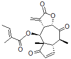 CAS 登录号：64937-26-4， (Z)-2-甲基-2-丁烯酸 [(3aS)-2,3,3a,4,4a,5,7aalpha,8,9,9aalpha-十氢-4abeta,8alpha-二甲基-3-亚甲基-2,5,9-三氧代薁并[6,5-b]呋喃-4alpha-基] 酯