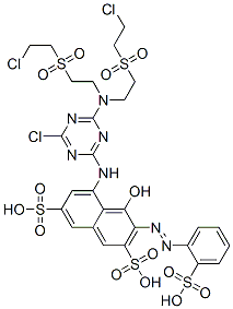 CAS#: 65180-72-5, 5-[[4-[Bis[2-[(2-Chloroethyl)Sulfonyl]Ethyl]Amino]-6-Chloro-1,3,5-Triazin-2-Yl]Amino]-4-Hydroxy-3-[(2-Sulfophenyl)Azo]-2,7-Naphthalenedisulfonic Acid
