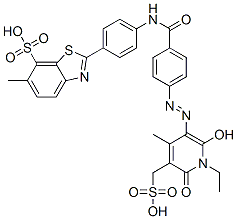 CAS#: 65402-16-6, 2-[4-[[4-[[1-Ethyl-1,6-Dihydro-2-Hydroxy-4-Methyl-6-Oxo-5-(Sulphomethyl)-3-Pyridyl]Azo]Benzoyl]Amino]Phenyl]-6-Methylbenzothiazole-7-Sulphonic Acid