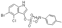 CAS 登录号：6581-23-3， 4-甲基苯铵 5-溴-4-氯-1H-吲哚-3-基硫酸酯盐