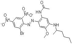 CAS 登录号：65916-13-4， N-[2-[(2-溴-4,6-二硝基苯基)偶氮]-4-甲氧基-5-[(1-甲基戊基)氨基]苯基]-乙酰胺