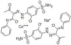 CAS 登录号：66104-83-4， 二[2-[[4-(氨基磺酰基)-2-羟基苯基]偶氮]-3-氧代-N-苯基丁酰胺(2-)]-钴酸(1-)钠