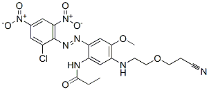 CAS 登录号：66693-27-4， N-[2-[(2-氯-4,6-二硝基苯基)偶氮]-5-[[2-(2-氰基乙氧基)乙基]氨基]-4-甲氧基苯基]丙酰胺