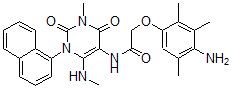 CAS 登录号：676148-80-4， 2-(4-氨基-2,3,5-三甲基苯氧基)-N-[1,2,3,4-四氢-3-甲基-6-(甲基氨基)-1-(1-萘基)-2,4-二氧代-嘧啶-5-基]-乙酰胺