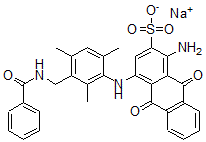 CAS 登录号：67827-60-5， 1-氨基-4-[[3-[(苯甲酰基氨基)甲基]-2,4,6-三甲基苯基]氨基]-9,10-二氢-9,10-二氧代蒽-2-磺酸钠