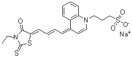 CAS 登录号：68107-18-6， 4-[4-(3-乙基-4-氧代-2-硫代-5-噻唑烷基亚基)-2-丁烯亚基]-1(4H)-喹啉丙烷磺酸钠盐