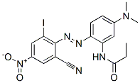 CAS 登录号：68134-39-4， N-[2-[(2-氰基-6-碘-4-硝基苯基)偶氮]-5-(二甲基氨基)苯基]丙酰胺