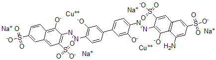 CAS 登录号：68140-36-3， [3-[5-氨基-3-[[3,3'-二羟基-4'-[(2-羟基-3,6-二磺基-1-萘基)偶氮][1,1'-联苯]-4-基]偶氮]-4-羟基-2,7-萘二磺酸(8-)]]二-铜酸(4-)四钠盐