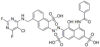 CAS 登录号：68413-52-5， 5-(苯甲酰基氨基)-3-[[5-[[(5-氯-2,6-二氟-4-嘧啶基)氨基]甲基]-1-磺基-2-萘基]偶氮]-4-羟基萘-2,7-二磺酸