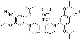 CAS 登录号:68413-64-9, 2,5-二(1-甲基乙氧基)-4-(吗啉基)偶氮苯四氯锌酸盐(2:1)
