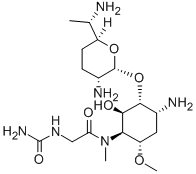 CAS#: 68743-80-6, 2-Amino-5-[[[(Aminocarbonyl)Amino]Acetyl]Methylamino]-1-O-(2,6-Diamino-2,3,4,6,7-Pentadeoxy-beta-L-Lyxo-Heptopyranosyl)-4-O-Methyl-2,3,5-Trideoxy-D-Allo-Inositol