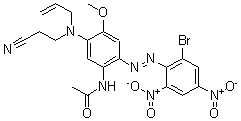 CAS 登录号：68877-63-4， N-[2-[(2-溴-4,6-二硝基苯基)偶氮]-5-[(2-氰基乙基)-2-烯丙基氨基]-4-甲氧基苯基]-乙酰胺