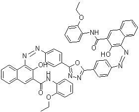 CAS 登录号：70621-14-6， 4,4'-{1,3,4-恶二唑-2,5-二基二[4,1-亚苯基(Z)-2,1-二氮烯二基]}二[N-(2-乙氧基苯基)-3-羟基-2-萘甲酰胺]
