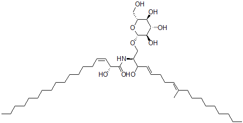 CAS 登录号：70711-60-3， (Z,2R)-2-羟基-N-[(2S,4E,8E)-3-羟基-9-甲基-1-[(2R,3R,4S,5S,6R)-3,4,5-三羟基-6-(羟基甲基)四氢吡喃-2-基]氧基-十八碳-4,8-二烯-2-基]十八碳-3-烯酰胺