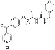 CAS 登录号：70970-56-8， 1-(2-(对(对氯苯甲酰基)苯氧基)-2-甲基丙酰基)-3-(吗啉基甲基)-脲