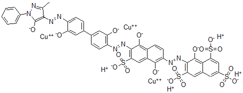 CAS#: 71735-54-1, [Mu3-[7-[[6-[[4'-[(4,5-Dihydro-3-Methyl-5-Oxo-1-Phenyl-1H-Pyrazol-4-Yl)Azo]-3,3'-Dihydroxy[1,1'-Biphenyl]-4-Yl]Azo]-1,5-Dihydroxy-7-Sulfo-2-Naphthalenyl]Azo]-8-Hydroxy-1,3,6-Naphthalenetrisulfonato(10-)]]Tri-Cuprate(4-) Tetrahydrogen