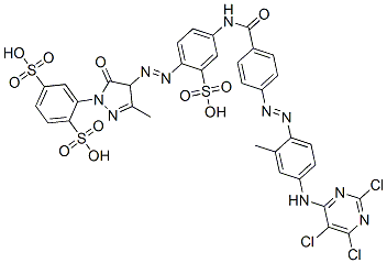 CAS#: 71750-84-0, 2-[4,5-Dihydro-3-Methyl-4-[[4-[[4-[[2-Methyl-4-[(2,5,6-Trichloropyrimidin-4-Yl)Amino]Phenyl]Azo]Benzoyl]Amino]-2-Sulphophenyl]Azo]-5-Oxo-1H-Pyrazol-1-Yl]Benzene-1,4-Disulphonic Acid