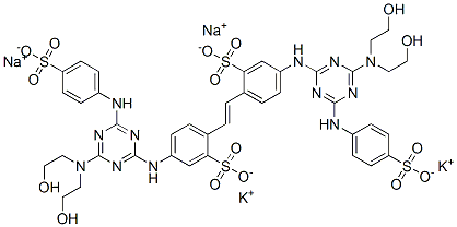 CAS#: 72187-40-7, 4,4'-Bis[[4-[Bis(2-Hydroxyethyl)Amino]-6-[(4-Sulphophenyl)Amino]-1,3,5-Triazin-2-Yl]Amino]Stilbene-2,2'-Disulphonic Acid Potassium Sodium Salt