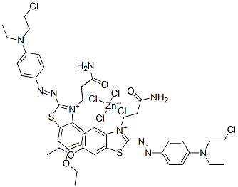 CAS#: 72245-63-7, Bis[3-(3-Amino-3-Oxopropyl)-2-[[4-[(2-Chloroethyl)Ethylamino]Phenyl]Azo]-6-Ethoxybenzothiazolium] Tetrachlorozincate