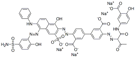 CAS#: 72252-59-6, 4-[[5-[[5-(Aminosulfonyl)-2-Hydroxyphenyl]Azo]-1-Hydroxy-6-(Phenylamino)-3-Sulfo-2-Naphthalenyl]Azo]-4'-[[1-[[(3-Carboxy-4-Hydroxyphenyl)Amino]Carbonyl]-2-Oxopropyl]Azo]-[1,1'-Biphenyl]-3,3'-Dicarboxylic Acid Tetrasodium Salt