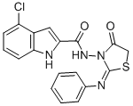 CAS 登录号：72549-04-3， 4-氯-N-(4-氧代-2-苯基亚胺-1,3-噻唑烷-3-基)-1H-吲哚-2-甲酰胺