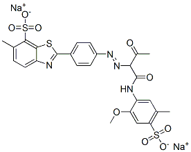 CAS#: 72705-26-1, Disodium 2-[4-[1-[(2-Methoxy-5-Methyl-4-Sulfonatophenyl)Amino]-1,3-Dioxobutan-2-Yl]Diazenylphenyl]-6-Methyl-1,3-Benzothiazole-7-Sulfonate