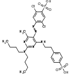 CAS 登录号：72797-19-4， 2,5-二氯-4-{[2-(二丁基氨基)-4-甲基-6-{[2-(4-磺基苯基)乙基]氨基}-5-嘧啶基]偶氮}苯磺酸