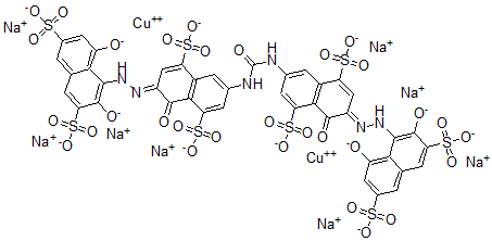 CAS#: 72869-84-2, Dicopper Octasodium (3E)-3-[(2,8-Dioxido-3,6-Disulfonatonaphthalen-1-Yl)Hydrazinylidene]-7-[[(6E)-6-[(2,8-Dioxido-3,6-Disulfonatonaphthalen-1-Yl)Hydrazinylidene]-5-Oxo-4,8-Disulfonatonaphthalen-2-Yl]Carbamoylamino]-4-Oxonaphthalene-1,5-Disulfonate