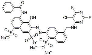 CAS 登录号：73019-06-4， 4-(苯甲酰基氨基)-6-[[5-[[(5-氯-2,6-二氟-4-嘧啶基)氨基]甲基]-1-磺基-2-萘基]偶氮]-5-羟基-1,7-萘二磺酸三钠盐