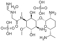 CAS#: 73245-91-7, 4-Amino-1,4-Dideoxy-3-O-(2,6-Diamino-2,3,4,6,7-Pentadeoxy-beta-L-Lyxo-Heptopyranosyl)-6-O-Methyl-1-(2-(Formimidoylamino)-N -Methylacetamido)-L-Chiro-Inositol Sulfate (1:2) Hydrate