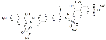CAS 登录号：73287-56-6， (3Z)-5-氨基-3-[[4-[4-[(2E)-2-(6-氨基-1-氧代-3-磺酸萘-2-亚基)肼基]-3-甲氧基苯基]-2-甲氧基苯基]亚肼基]-4-氧代萘-2,7-二磺酸三钠