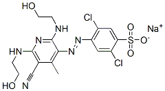 CAS 登录号：73287-63-5， 2,5-二氯-4-[5-氰基-2,6-二(2-羟基乙基氨基)-4-甲基吡啶-3-基]偶氮苯磺酸钠