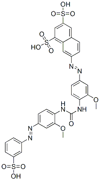 CAS#: 73297-07-1, 7-[4-[[Hydroxy-[[2-Methoxy-4-(3-Sulfophenyl)Diazenylphenyl]Amino]Methyl]Amino]-3-Methoxyphenyl]Diazenylnaphthalene-1,3-Disulfonic Acid