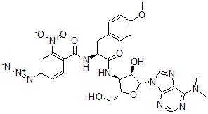 CAS 登录号：73579-23-4， 4-叠氮基-N-[(2S)-1-[[(2S,3S,4R,5R)-5-(6-二甲基氨基嘌呤-9-基)-4-羟基-2-(羟基甲基)四氢呋喃-3-基]氨基]-3-(4-甲氧基苯基)-1-氧代丙烷-2-基]-2-硝基苯甲酰胺